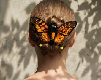 Realistic Orange Swallowtail Butterfly Hair Claw, Summer Accessory, Brooch, Gift For Her