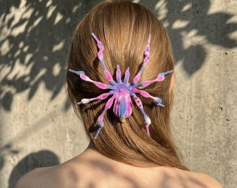 Handmade Oversized Galaxy Tarantula Hair Clip, Poseable Legs, Gothic Halloween Accessory