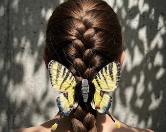 Tiger Swallowtail Butterfly Hair Claw Clip, Fiber Art Accessory, Poseable Wings
