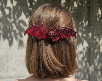 Handmade Red Bat Hair Clip, Gothic Vampire Accessory, Dark Academia Gift