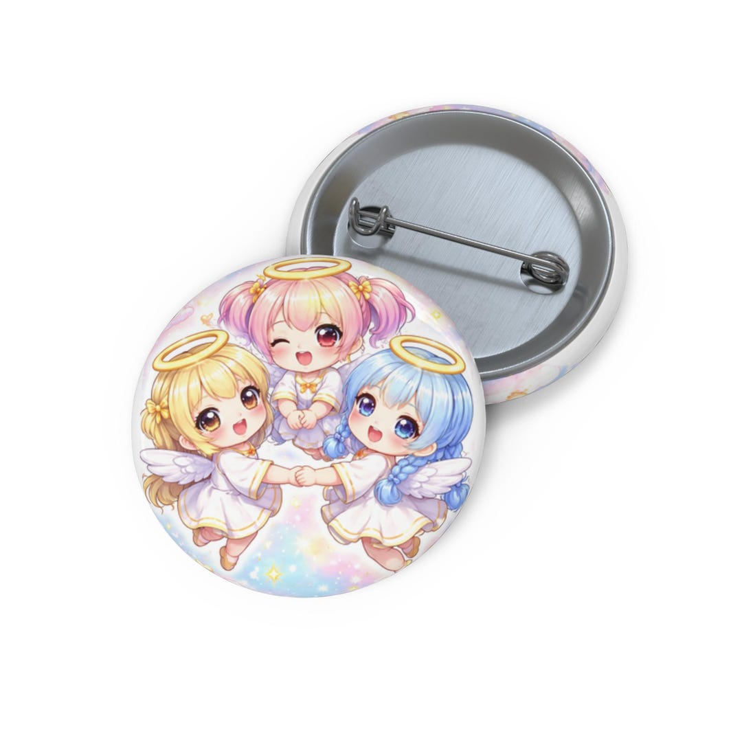 Chibi Angel Trio Pin Buttons | Round Pinback Button - Etsy