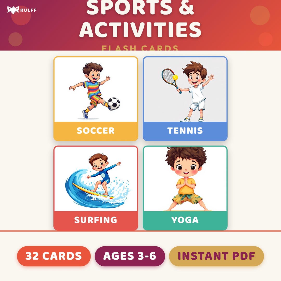 Montessori Sports Flashcards – 32 Illustrated Activities for Kids ...