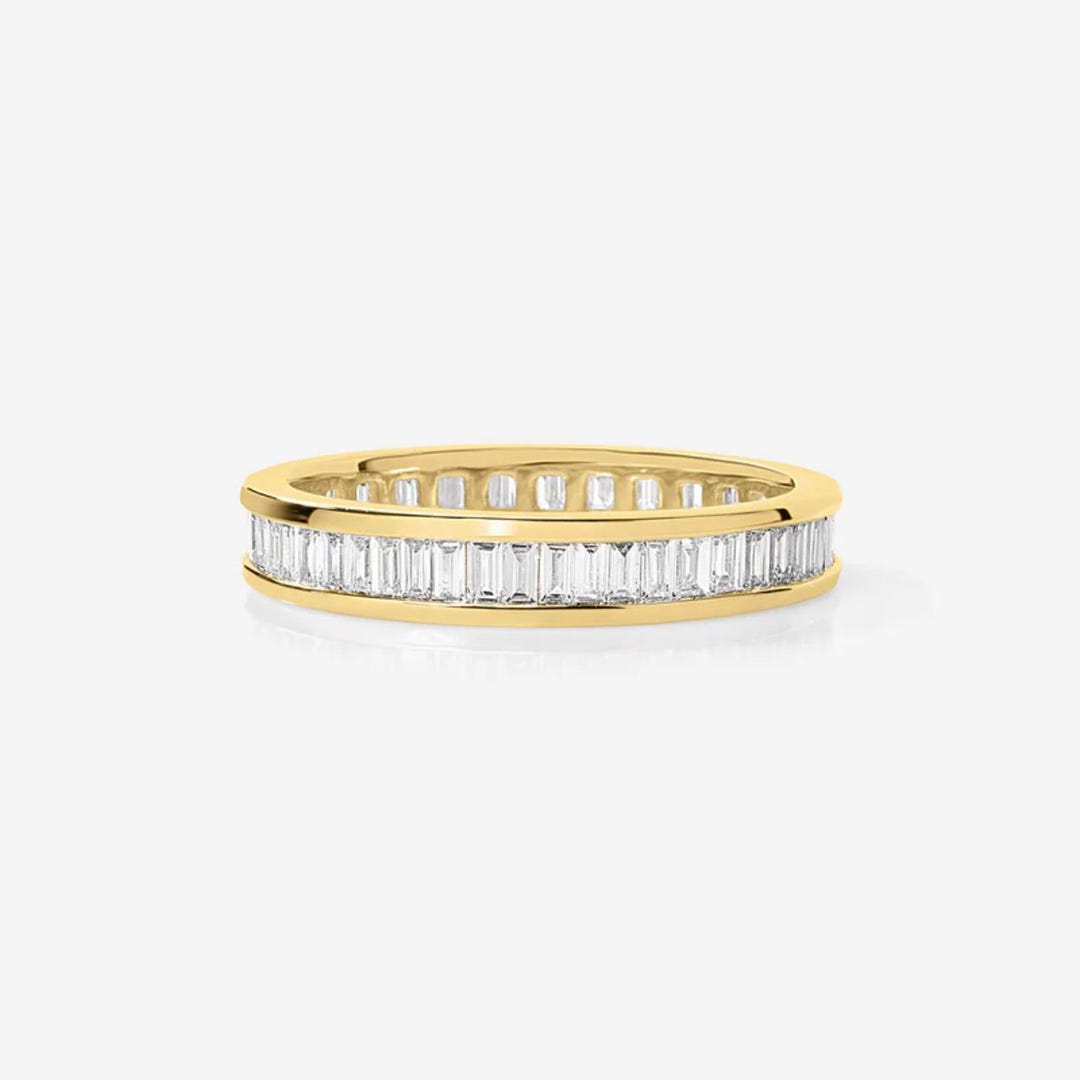 0.9 TC Baguette Cut Lab Grown Diamond Band, 14K Solid Gold Wedding Band ...