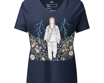 T-shirt da donna a collo a V rilassato con stampa Girl Fighter