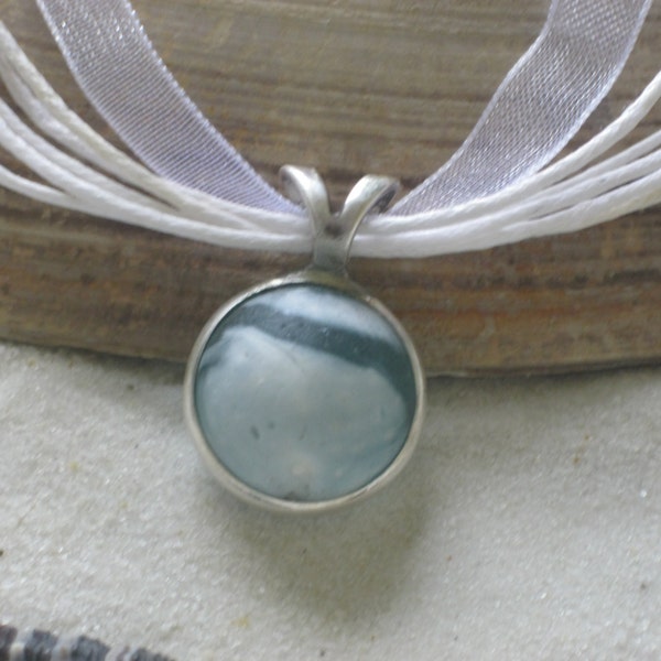 Beautiful Aqua and White Lake Erie Beach Glass Marble Pendant