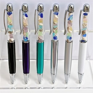 Stylo en verre et coquillage Genuine Beach Sea | Bleuet cobalt Aqua Rose jaune Lavande bleu ciel UV | Variété de coquillages (A)