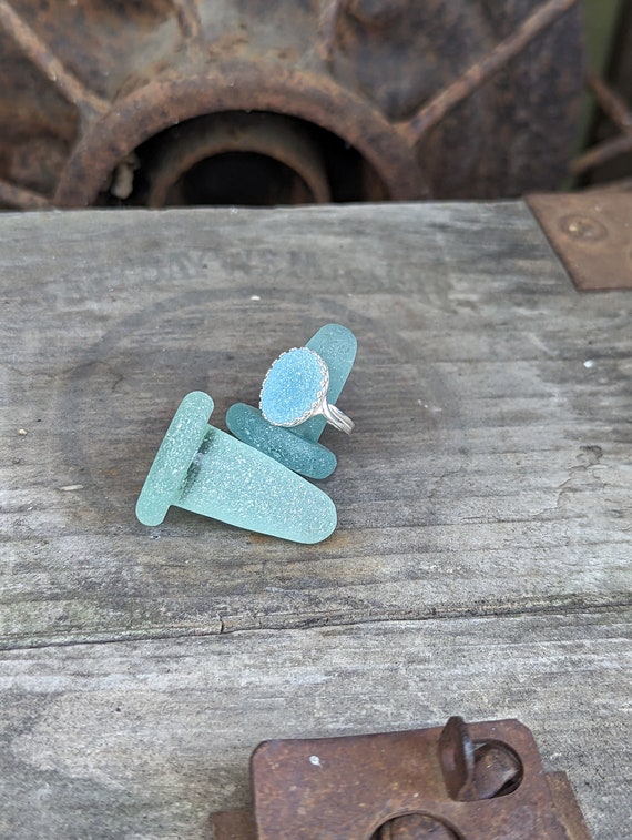 Genuine Beach Sea Glass Sterling Silver Oval Ring 