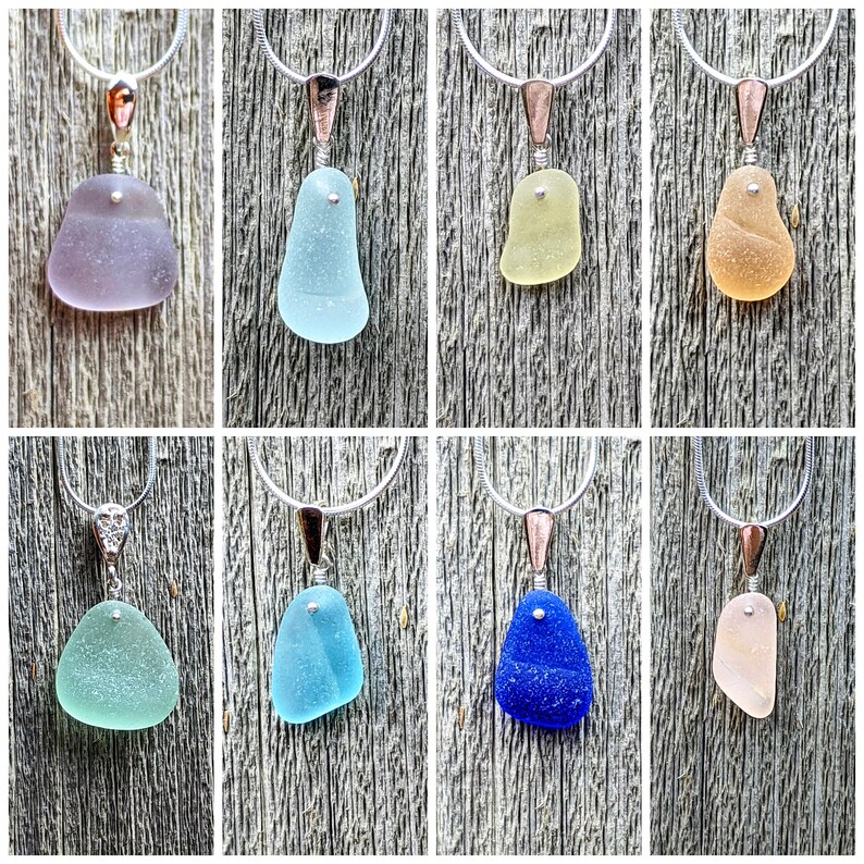 Genuine Beach Sea Glass Sterling Silver RARE Bottleneck LipRim Pendant Necklace Rare Brilliant Aqua Sea Glass