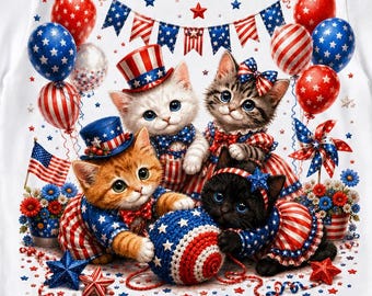 Schattige patriottische katten png, 4 juli kittens sublimatieontwerp, rood wit blauw USA kattenshirt downloaden