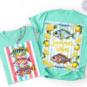 Summer Fish Clipart Watercolor Coastal Graphics Summer Vibes PNG Lemon Tropical Fish Seamless Pattern Sublimation Design Digital Download image 1