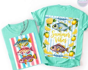 Summer Fish Clipart Watercolor Coastal Graphics Summer Vibes PNG Lemon Tropical Fish Seamless Pattern Sublimation Design Digital Download
