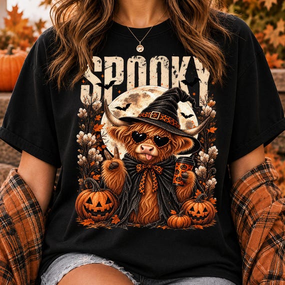 Fall Highland Cow PNG, Halloween Cow PNG, Highland Cow Shirt, Western Fall PNG, Pumpkin Cow , Retro Autumn Cow Sublimation