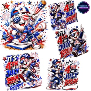 It's 4th Of July Bruh PNG Bundle, Patriotic Baseball Sublimation Design, Funny Kids Independence Day Shirt PNG, USA Fireworks Graphic