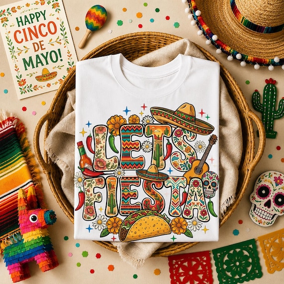 Let’s Fiesta PNG, Cinco De Mayo Sublimation Design, Boho Floral Mexican Fiesta Shirt PNG Download