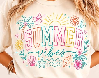 Summer Vibes png, retro strandsublimatieontwerp, coquette zomershirt png, boho-vakantie digitale download