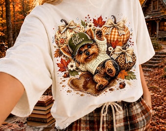 Funny Fall Yorkshire Terrier PNG, Fall Vibes Yorkie, Autumn Dog Shirt Design, Pumpkin Coquette Fall PNG, Cute Yorkie Digital Download