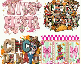 Coquette Fiesta Viva Fiesta with Pink Bows PNG ,Preppy Let's Fiesta PNG,Cinco De Mayo Floral Sublimation Design