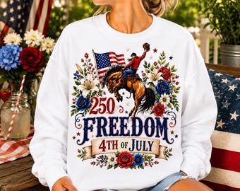 Vrijheid 250 jaar png, patriottische cowgirl rodeo-ontwerp, western 4 juli-sublimatiedownload