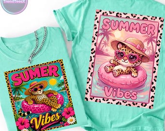 summer vibes leopard png retro cheetah pool float sublimation designs, cute animal beach shirt digital download