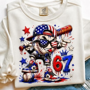 67 Meme PNG, Patriotic Baseball Design, Six Seven Bruh Shirt PNG, America 250 Anniversary Sublimation image 3