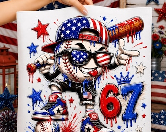 Meme 67, png, patriottisch honkbalontwerp, Six Seven Bruh-shirt png, sublimatie Amerika 250-jubileum