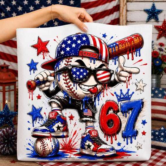 67 Meme PNG, Patriotic Baseball Design, Six Seven Bruh Shirt PNG, America 250 Anniversary Sublimation
