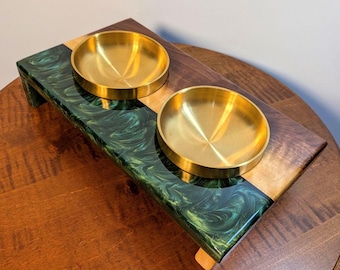 Raised Pet Bowl Stand | Epoxy Resin Dog Cat Elevated Feeding Station