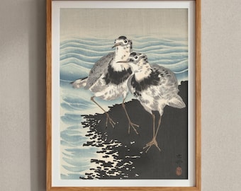Minimalist Japanese Bird Print, Coastal Rocky Shore Art, Delicate Seascape Artwork, Student Apartment Decor, Back to School Gift