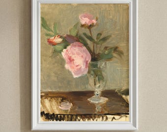 Textured Pink Floral Wall Art, Soft Neutral Canvas Art Print, Museum Print Gift For Art Lovers