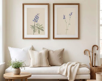 Botanical Vintage Set Of 2 Wall Art, Peaceful Dining Print, Botanical Wildflower Print, Summer Gift Fine Art Paper