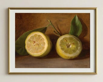 Vintage Yellow Lemons Wall Art, Fresh Summer Still Life Print, Classic Fruit Painting, Cozy Wall Decor for Kitchen