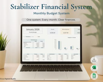 Miesięczny rejestr budżetu | Arkusz kalkulacyjny budżetu w Excelu i Arkuszach Google | System finansowy Stabilizer | Pobieranie cyfrowe