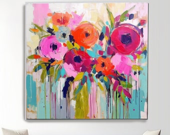 Abstract Vibrant Flower Painting Print | Blooming Joyful Abstract Art | Abstract Flowers Painting | Modern Painting | Fine Art Canvas Print