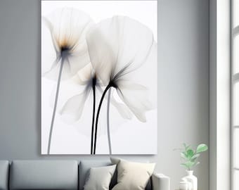 Floral Wall Art-Xray image. Floral Painting Modern, Translucent White Poppies Flowers 1, Flowers Painting Canvas Print