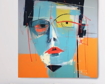 Abstract Cubist Portrait - Picasso Inspired Canvas Print - Hand Textured - Multiple Sizes Available