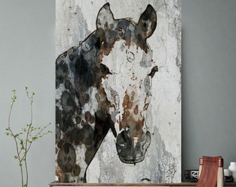 Horse Portrait. Extra Large Horse, Unique Horse Wall Decor, Brown Black White Rustic Horse, Large Canvas Art Print Abstract Horse Equine Art