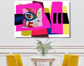 Under The Same Sun, Cubist Abstract Canvas Art Print, Colorful Abstract Canvas Art, Pink Abstract, Picasso inspired artwork, Ivan Orlov