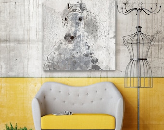 Silver Sunshine. Large Horse, Unique Horse Wall Decor, Gray Rustic Horse, Large Contemporary Canvas Art Print up to 48" by Irena Orlov