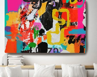 Graffiti Abstract Canvas, Street Art Painting, Positive Wall Art Large Canvas Print, Urban Artwork Canvas Print, Sensi intuitivi 2