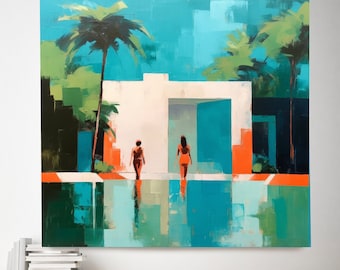 Relaxing Day in the pool 4, Pool Art, Mid Century Modern, Mid Century House, Palm Spring Decor, Swimming pool Canvas Print