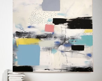 Original art Abstract art acrylic painting White Blue canvas painting, Contemporary Art canvas print, Toward existence 4