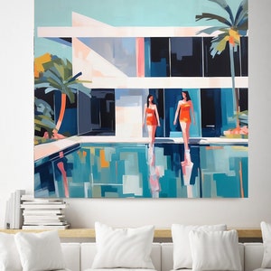 Relajante día 12, arte en la piscina, mediados de siglo moderno, casa de mediados de siglo, decoración de Palm Spring, piscina Lienzo
