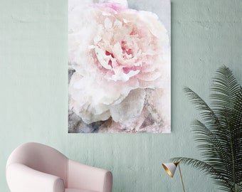 Pintura de peônia blush pastel rosa decoração de quarto | Arte de parede de fazenda | Decoração de parede botânica | Impressão chique gasto da peônia de <br> Entrega Rápida? Arte de parede Cottagecore
