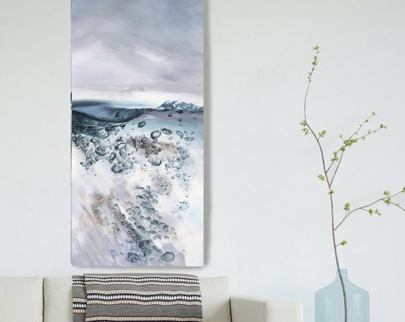 Blue Water Painting on Canvas 72H X 30"W Aquatic 4, Modern Painting, Coastal Painting, Seascape Painting