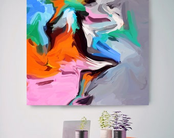 Live in Joy, Abstract Orange Gray Blue Original Painting, Contemporary art, Abstract Green Painting Print Irena Orlov