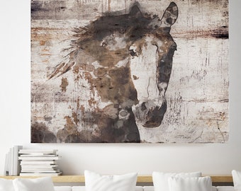 Horse Painting printed on Wood, Natural Rustic Horse Art Print on WOOD, Gorgeous Horse Art on Wood Equestrian Farmhouse ART Barn Horse