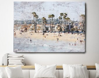Newport Beach, Beach Decor, Seascape, People on the Beach, Coastal Wall Canvas Art, Grey Beige & White, Sea Canvas Print 80" by Irena Orlov