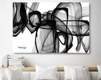 I Exist. 40H x 60W", Original New Media Abstract Black White Painting on Canvas, Unique, Large Abstract Painting, INVEST IN ART