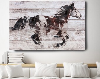 Horse Painting Brown White Minimalist Horse Wall Art, Running Arabian Horse, Horse Painting, Horse Race, Horse Canvas Print, Farmhouse Art