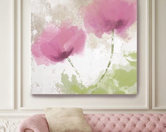 Smiles and Sunshine. Floral Painting, Pink Green Abstract Art Large Abstract Colorful Contemporary Canvas Art Print up to 48" by Irena Orlov